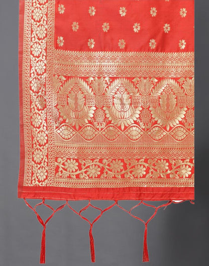 Luscious Red Coloured Poly Silk Jacquard Dupatta | Leemboodi
