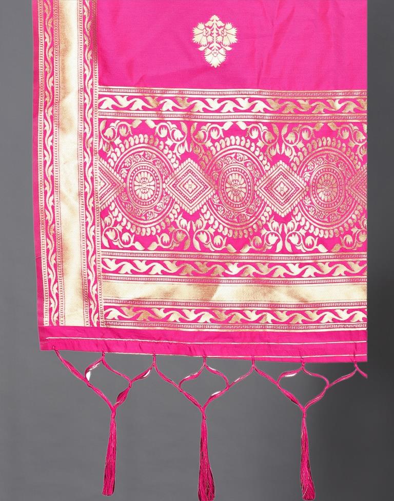 Ethnic Pink Coloured Poly Silk Jacquard Dupatta | Leemboodi