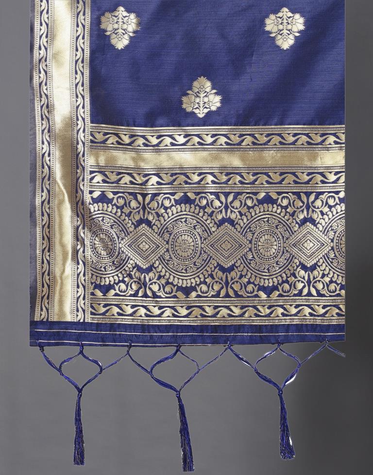 Distinctive Navy Blue Coloured Poly Silk Jacquard Dupatta | Leemboodi
