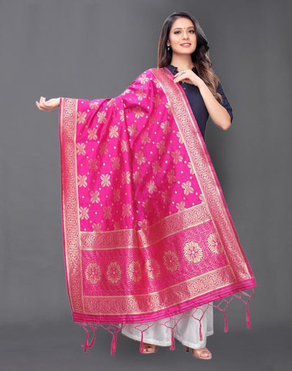 Ravishing Pink Coloured Poly Silk Jacquard Dupatta | Leemboodi