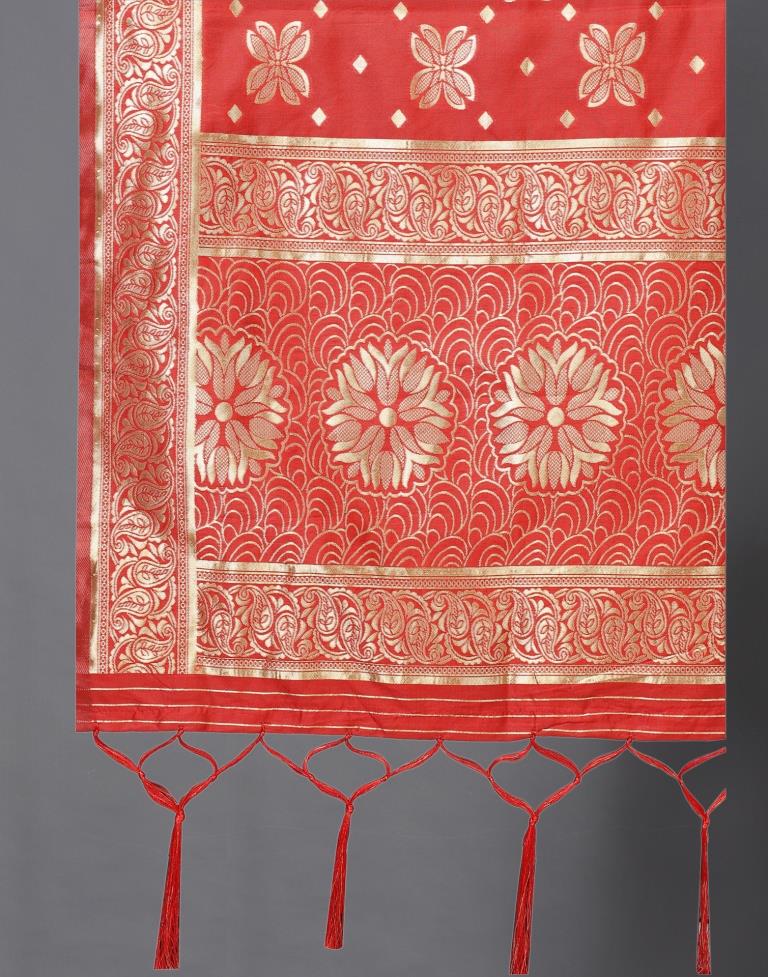 Divine Red Coloured Poly Silk Jacquard Dupatta | Leemboodi