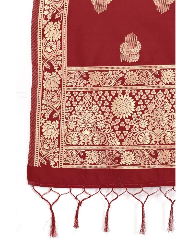 Glossy Red Coloured Poly Silk Jacquard Dupatta | Leemboodi