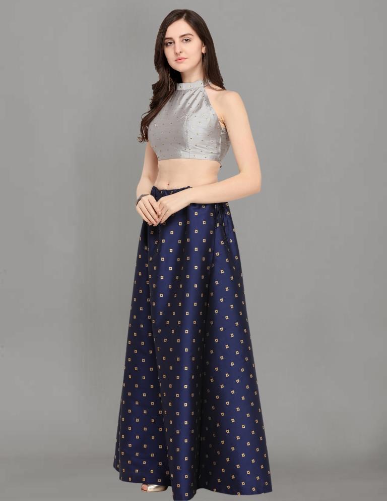 Desirable Navy Blue Coloured Banarasi Silk Banarasi Casual Wear Lehenga | Leemboodi