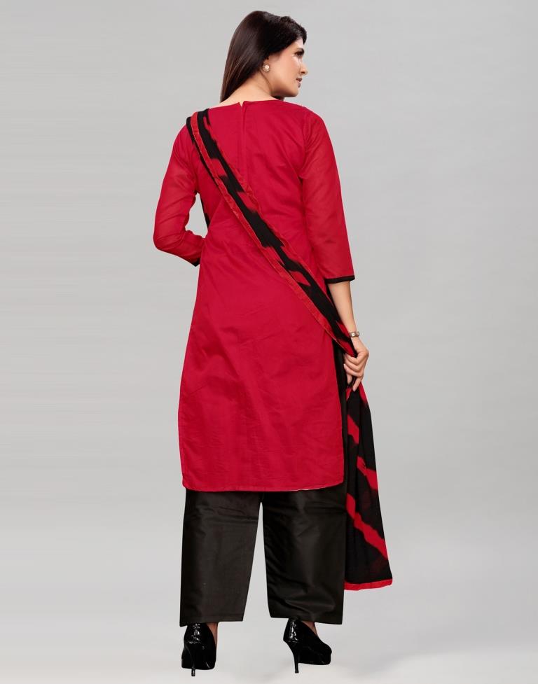 Red Chanderi Silk Embroidered Unstitched Salwar Suit | Leemboodi