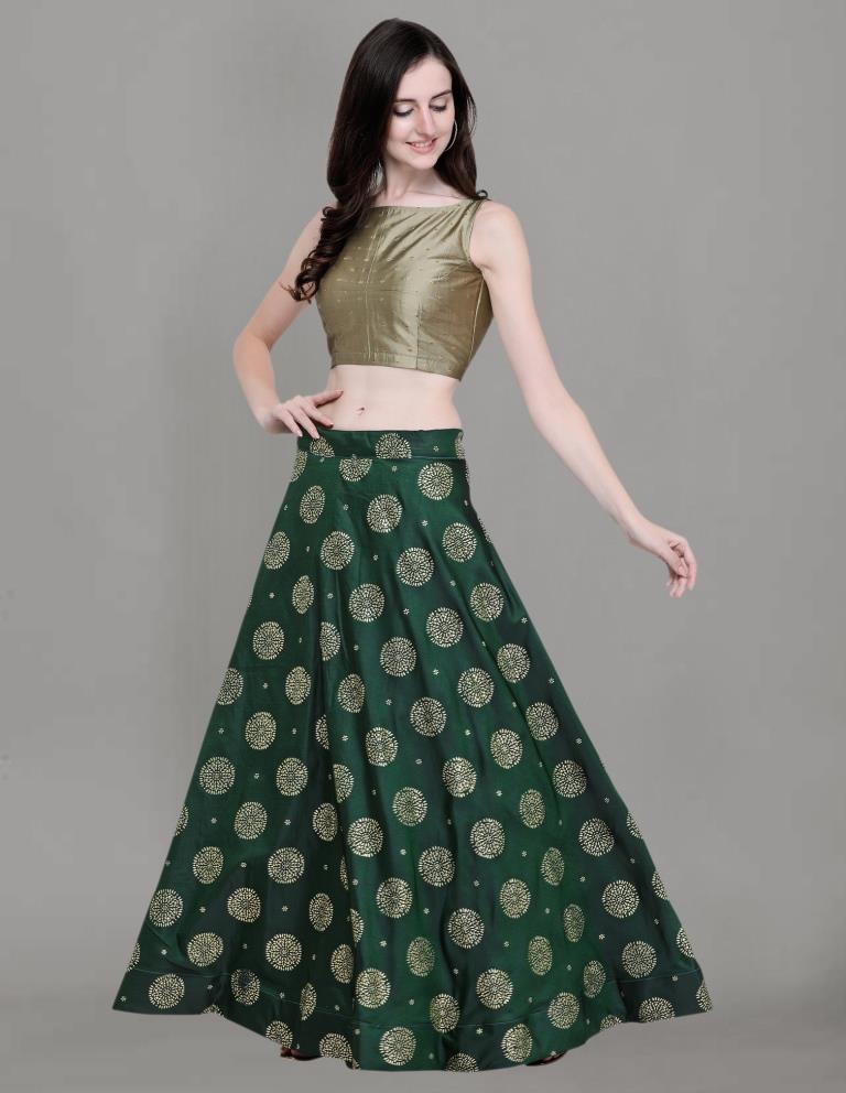 Alluring Green Coloured Poly Silk Foil Printed Casual Wear Lehenga | Leemboodi