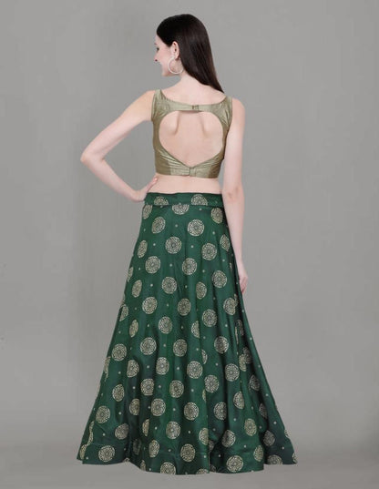 Alluring Green Coloured Poly Silk Foil Printed Casual Wear Lehenga | Leemboodi