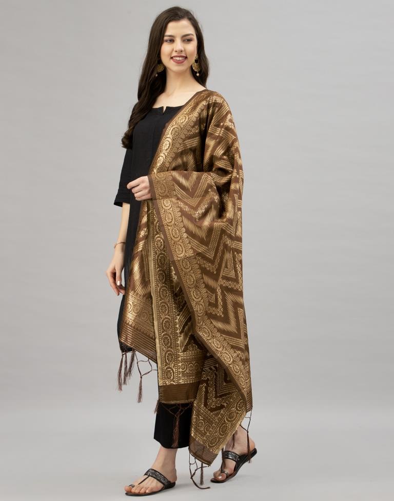 Outstanding Brown Coloured Poly Silk Jacquard Dupatta | Leemboodi