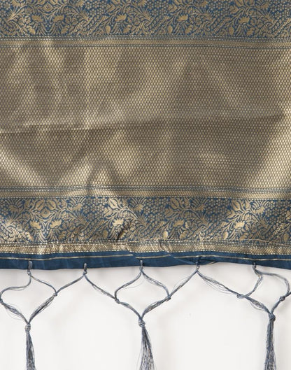 Contemporary Teal Blue Coloured Poly Silk Jacquard Dupatta | Leemboodi