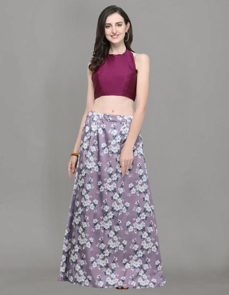 Aesthetic Purple Coloured Bhagalpuri Silk Digital Florat Printed Casual Wear Lehenga | Leemboodi