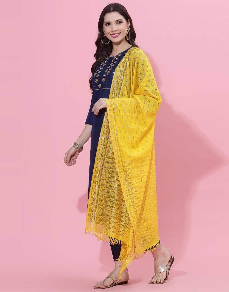 Navy Blue Kurti With Pant And Dupatta | Leemboodi