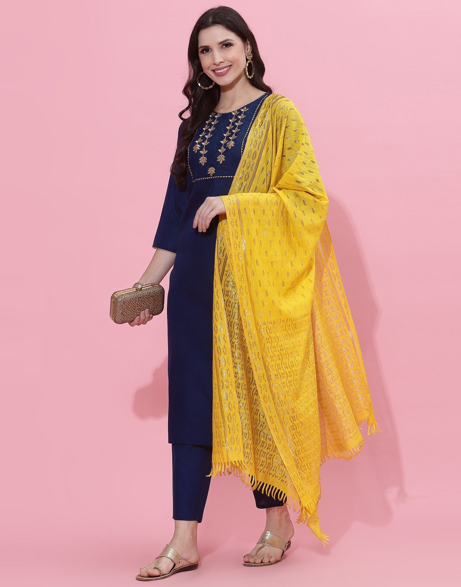 Navy Blue Kurti With Pant And Dupatta | Leemboodi