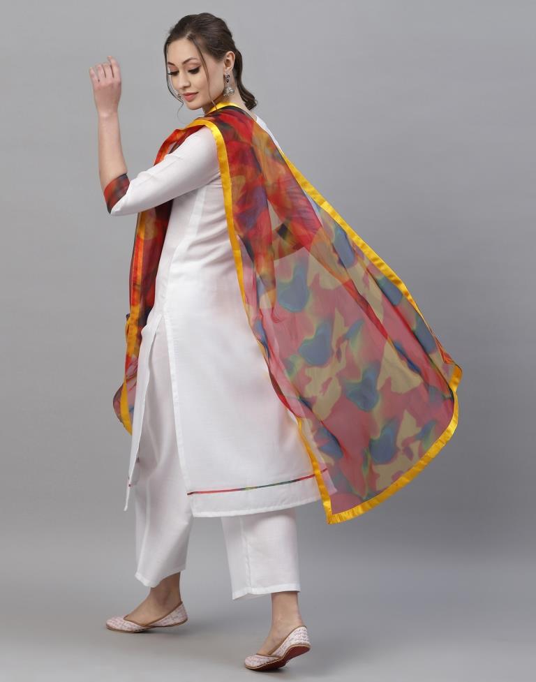 Bell Sleeves OffWhite Kurti With Heavy Dupatta