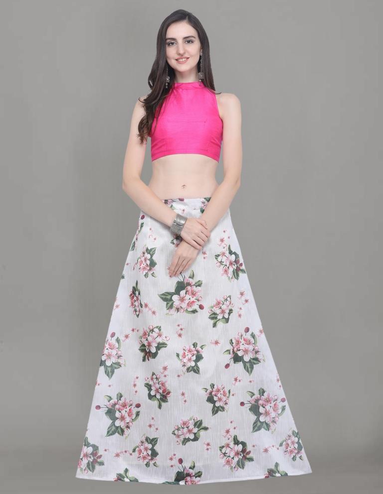 Beauteous Off White Coloured Bhagalpuri Silk Digital Floral Printed Casual Wear Lehenga | Leemboodi