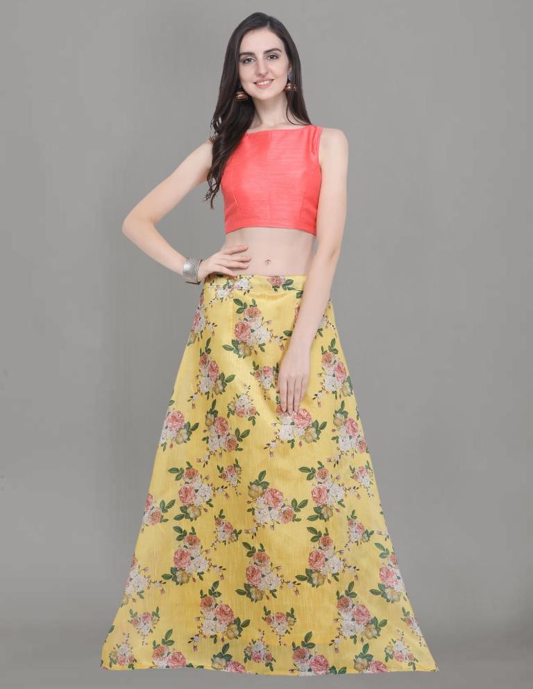 Versatile Yellow Coloured Bhagalpuri Silk Digital Floral Printed Casual Wear Lehenga | Leemboodi