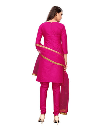 Pink Cotton Embroidered Unstitched Salwar Suit | Leemboodi