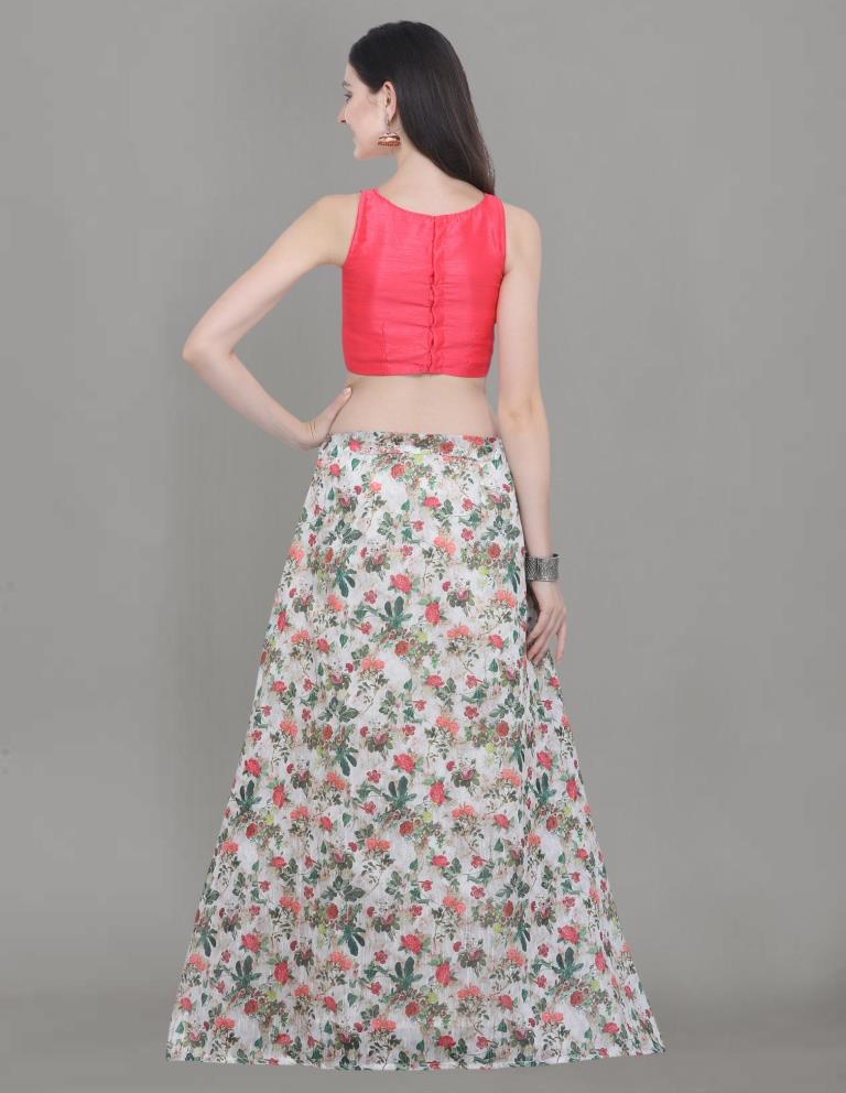 Awesome Off White Coloured Bhagalpuri Silk Digital Floral Printed Casual Wear Lehenga | Leemboodi