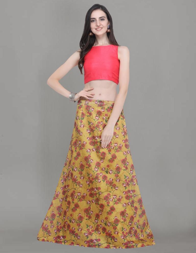 Elegant Yellow Coloured Bhagalpuri Silk Digital Floral Printed Casual Wear Lehenga | Leemboodi