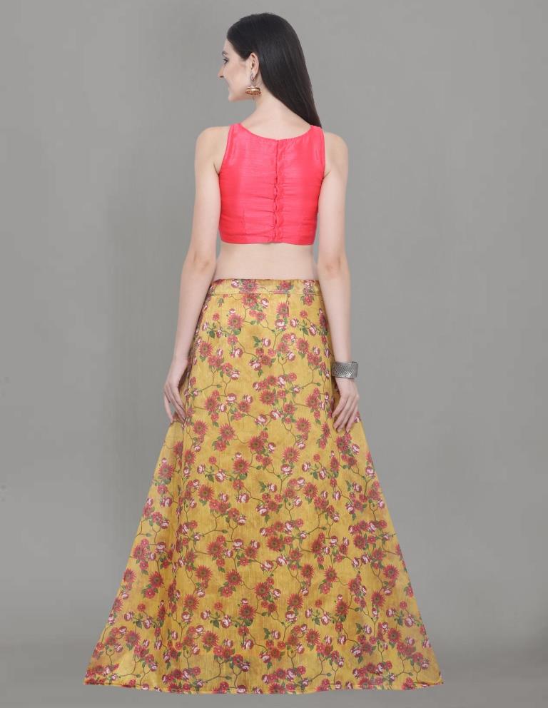 Elegant Yellow Coloured Bhagalpuri Silk Digital Floral Printed Casual Wear Lehenga | Leemboodi
