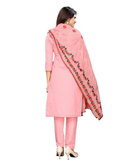 Dark Peach Cotton Unstitched Thread Embroidered Unstitched Salwar Suit | Leemboodi