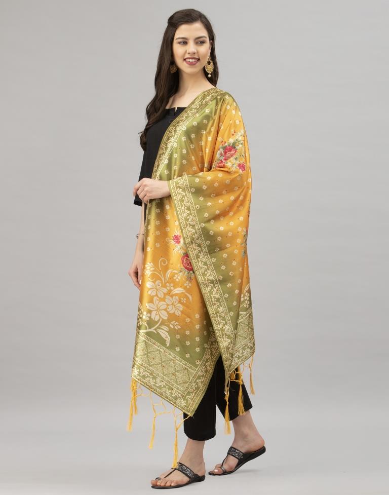 Picturesque Mustard Coloured Poly Silk Digital Printed Dupatta | Leemboodi
