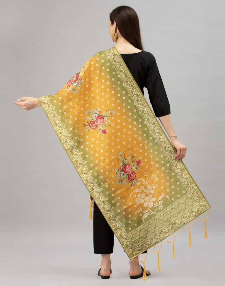 Picturesque Mustard Coloured Poly Silk Digital Printed Dupatta | Leemboodi