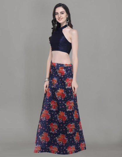 Dynamic Navy Blue Coloured Bhagalpuri Silk Digital Floral Printed Casual Wear Lehenga | Leemboodi