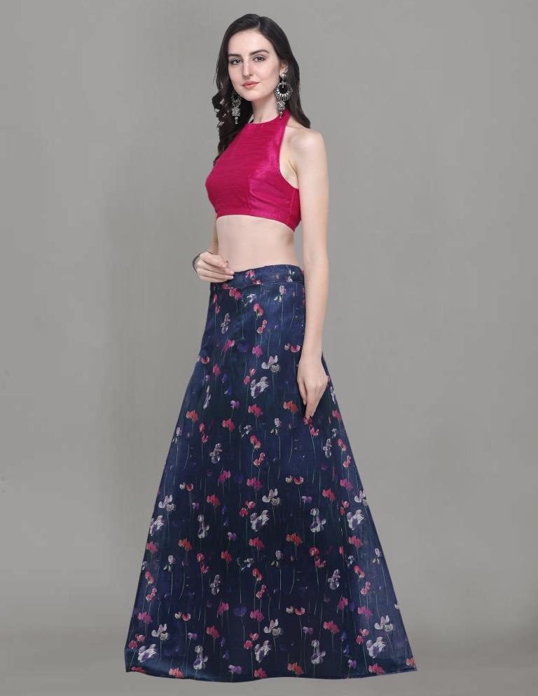 Outstanding Navy Blue Coloured Bhagalpuri Silk Digital Floral Printed Casual Wear Lehenga | Leemboodi