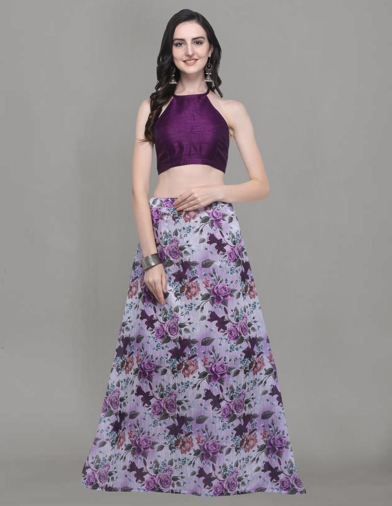 Delusive Purple Coloured Bhagalpuri Silk Digital Floral Printed Casual Wear Lehenga | Leemboodi