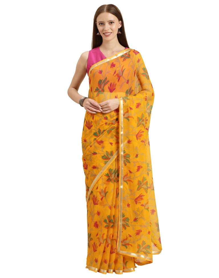 Yellow Coloured Chiffon Printed Casual saree | Leemboodi