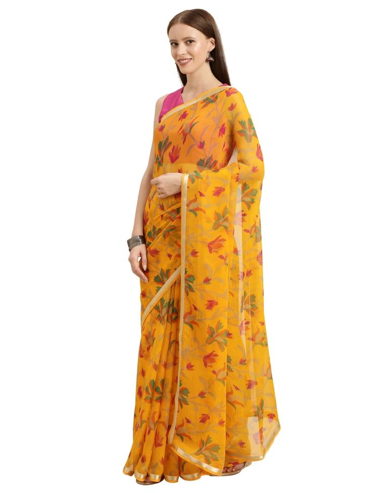 Yellow Coloured Chiffon Printed Casual saree | Leemboodi