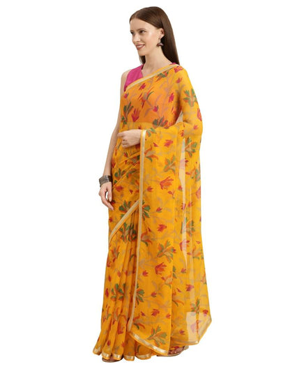 Yellow Coloured Chiffon Printed Casual saree | Leemboodi