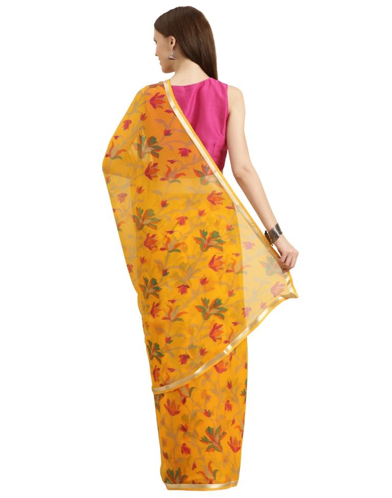 Yellow Coloured Chiffon Printed Casual saree | Leemboodi