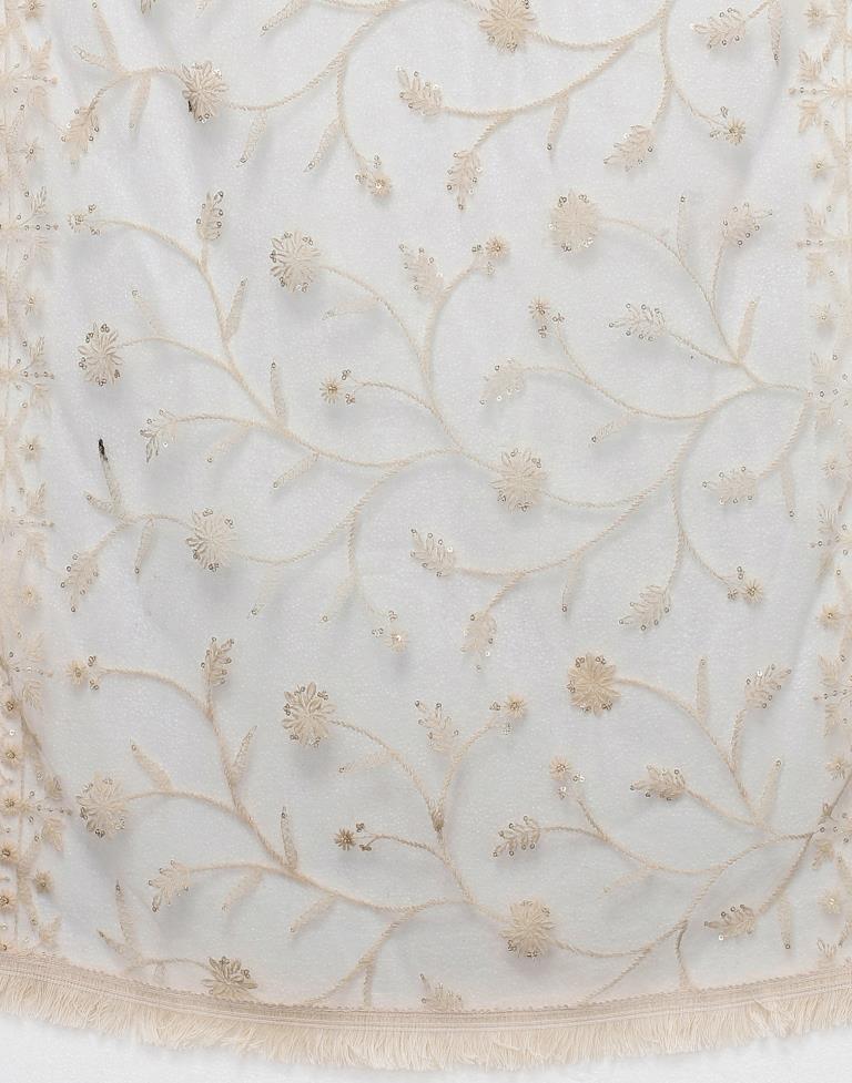 Graceful Off White Coloured Cotton Net Embroidered Dupatta | Leemboodi