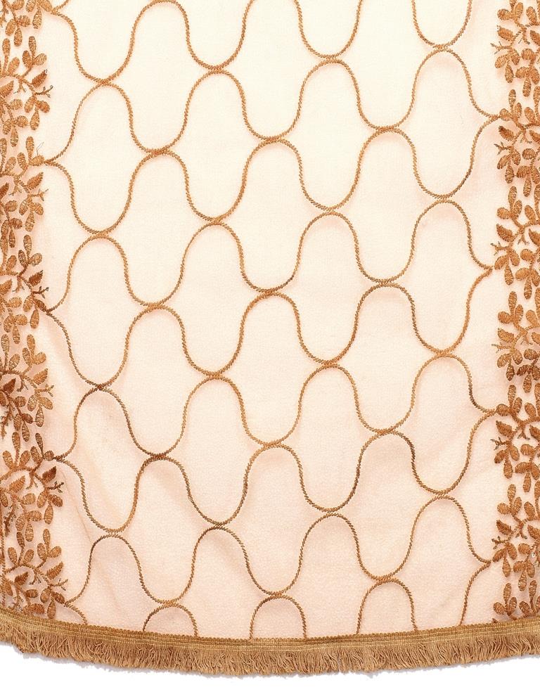 Fabulous Beige Tan Coloured Cotton Net Embroidered Dupatta | Leemboodi