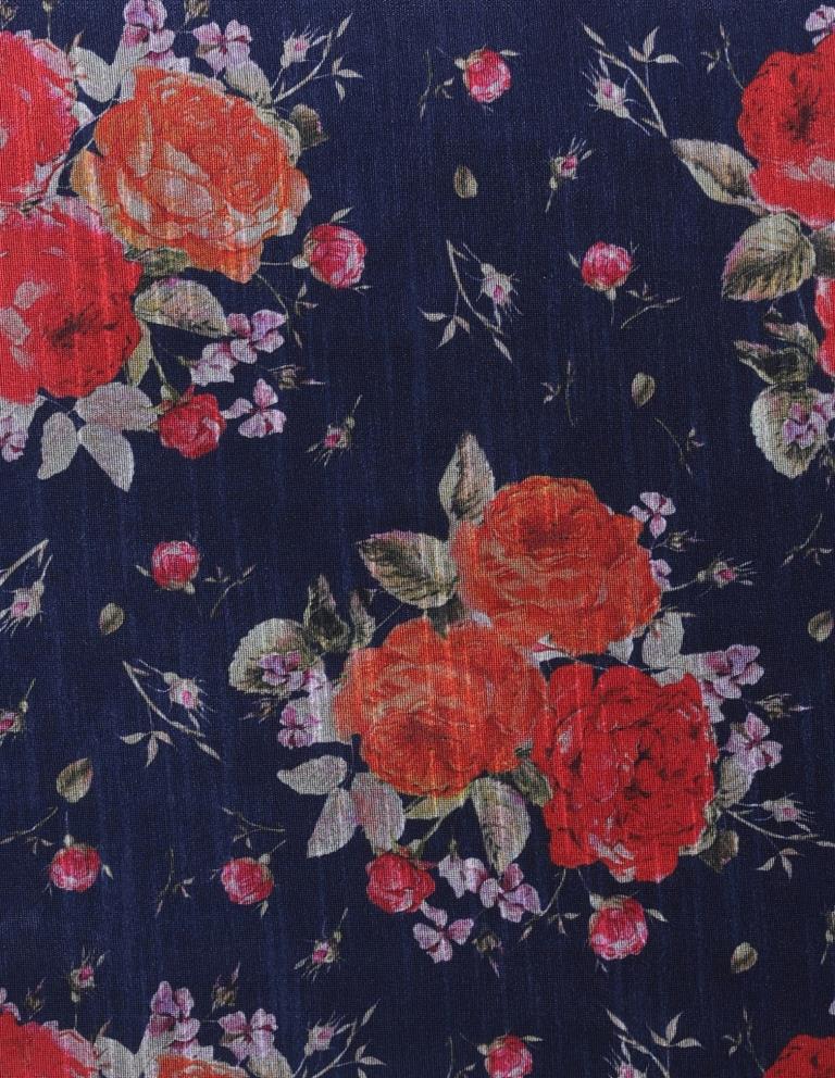 Exquisite Navy Blue Coloured Bhagalpuri Silk Digital Floral Printed Casual Wear Lehenga | Leemboodi