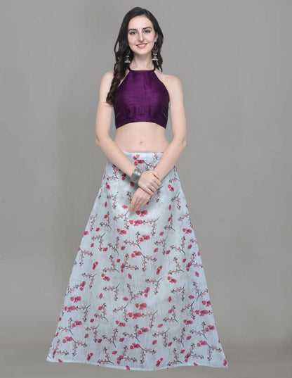 Contemporary Off White Coloured Bhagalpuri Silk Digital Floral Printed Casual Wear Lehenga | Leemboodi