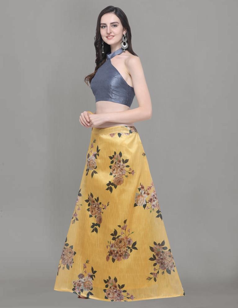 Creative Yellow Coloured Bhagalpuri Silk Digital Floral Printed Casual Wear Lehenga | Leemboodi