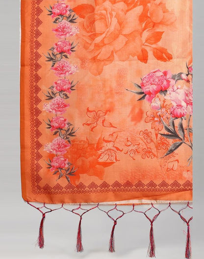 Engrossing Peach Coloured Poly Silk Digital Printed Dupatta | Leemboodi
