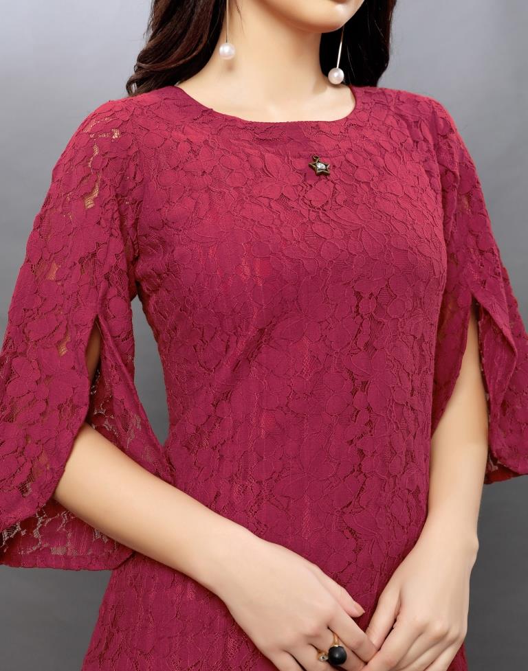 Cotton top with lace detail Color maroon - SINSAY - VW916-83X