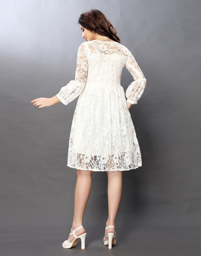 Fantastic White Coloured Net Russell Net Dress | Leemboodi