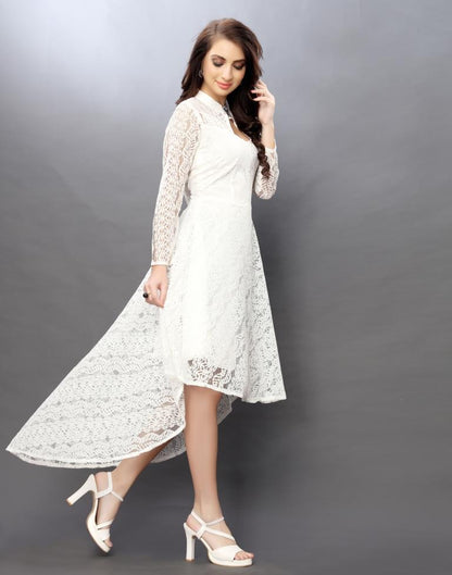 Majestic White Coloured Net Russell Net Dress | Leemboodi