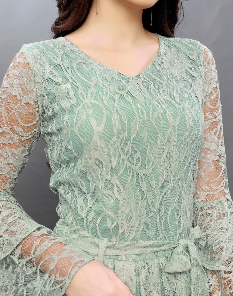 Sensuous Aqua Green Coloured Net Russell Net Dress | Leemboodi