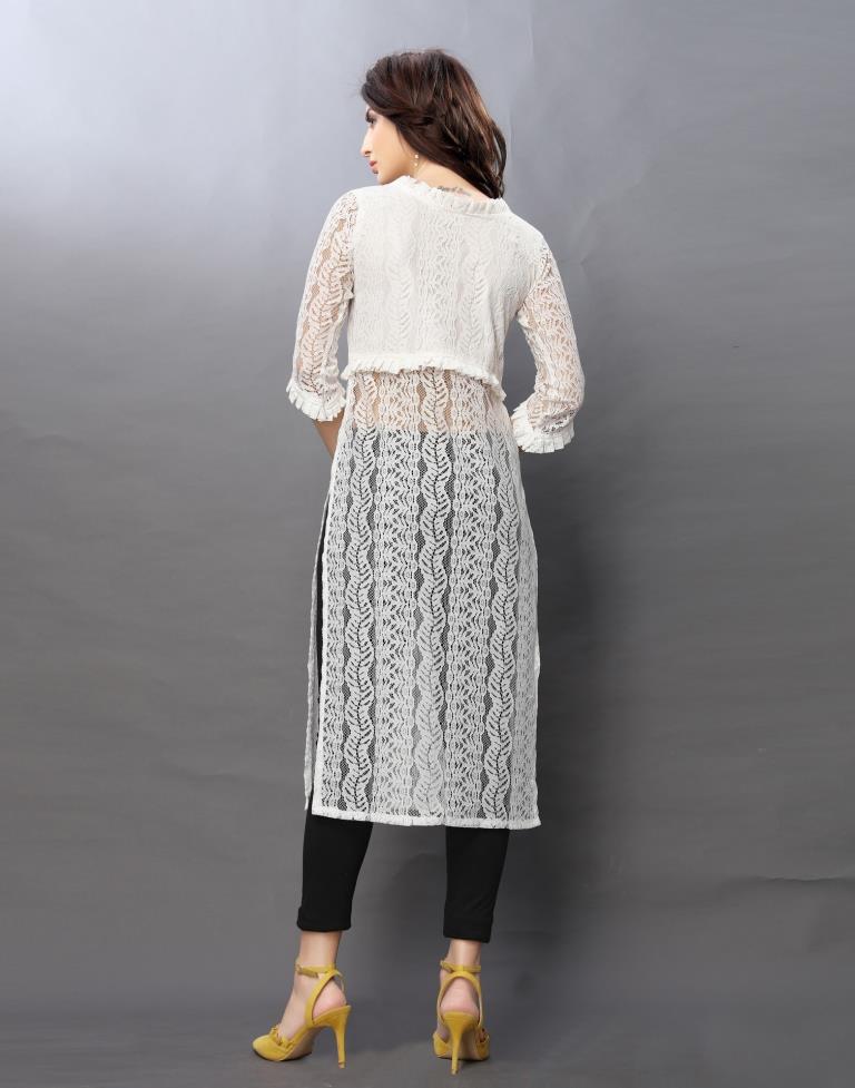Glamorous White Coloured Net Russell Net Dress | Leemboodi