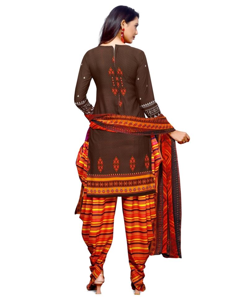 Brown Printed Unstitched Salwar Suit | Leemboodi