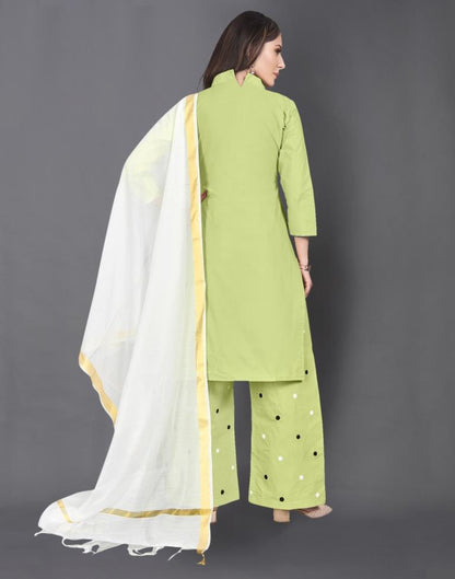 Light Green Cotton Embroidered Unstitched Salwar Suit | Leemboodi