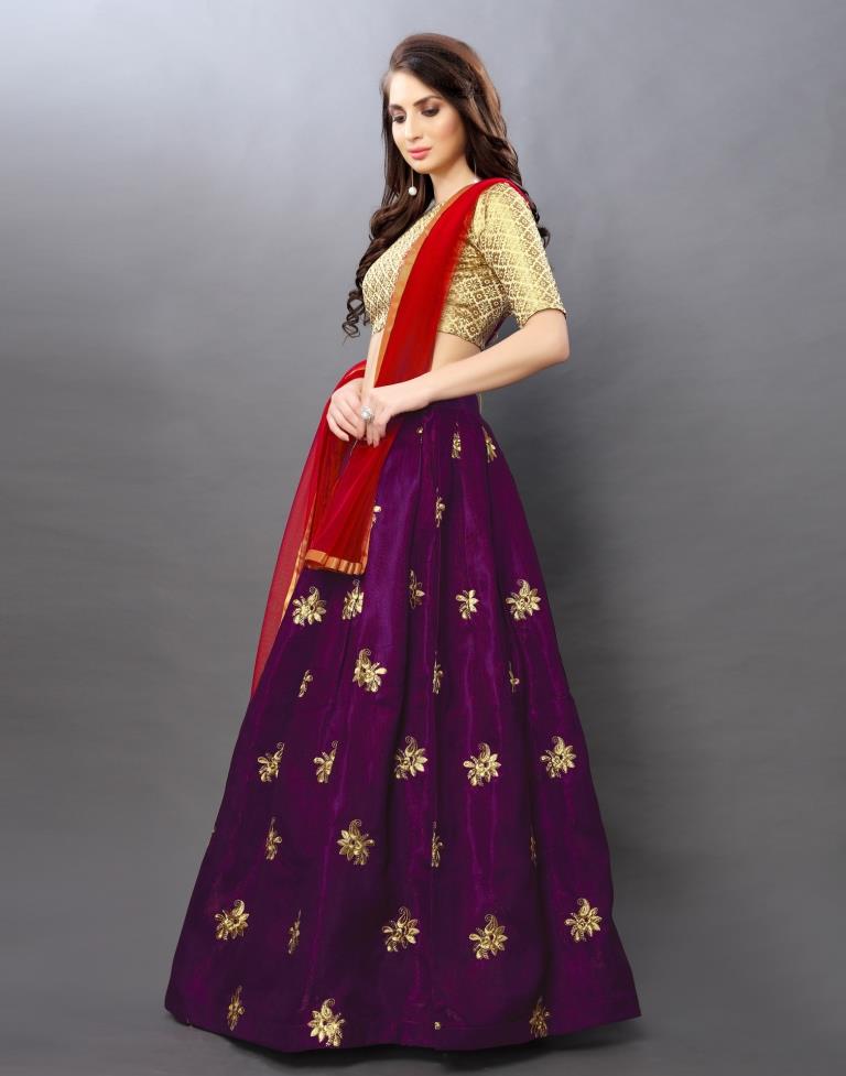 Amazing Purple Coloured Satin Taffeta Zari Embroidered Casual Wear Lehenga | Leemboodi
