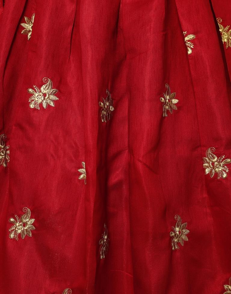 Appealing Red Coloured Satin Taffeta Zari Embriodery Casual Wear Lehenga | Leemboodi