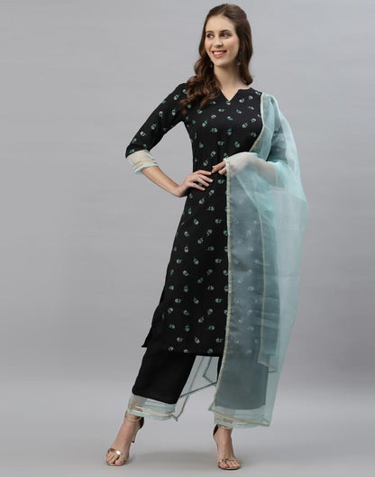 Black Cotton Kurti With Pant And Dupatta