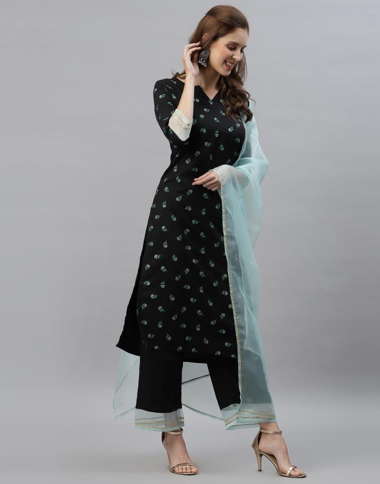 Black Kurti With Pant And Dupatta | Leemboodi