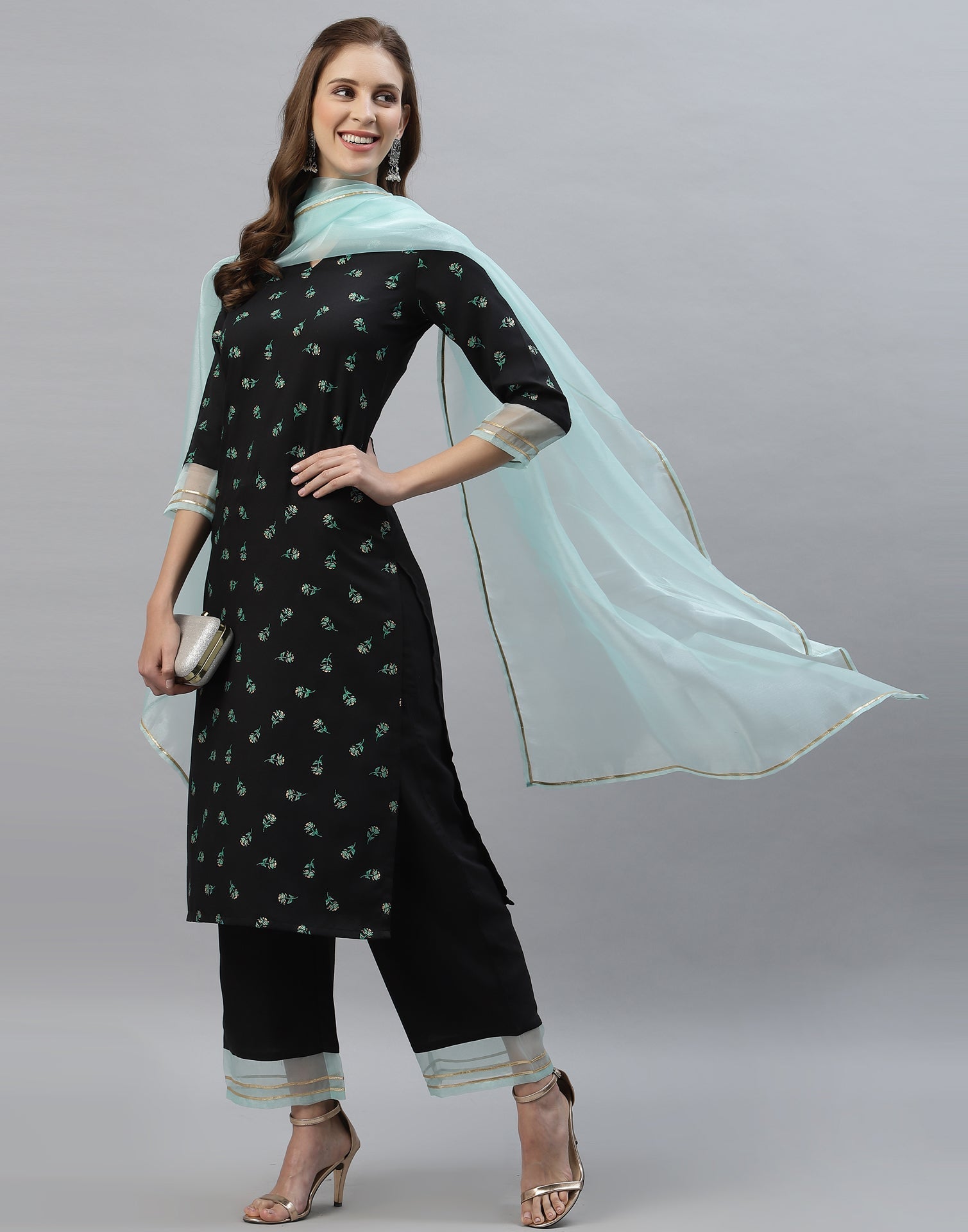 Black Kurti With Pant And Dupatta | Leemboodi